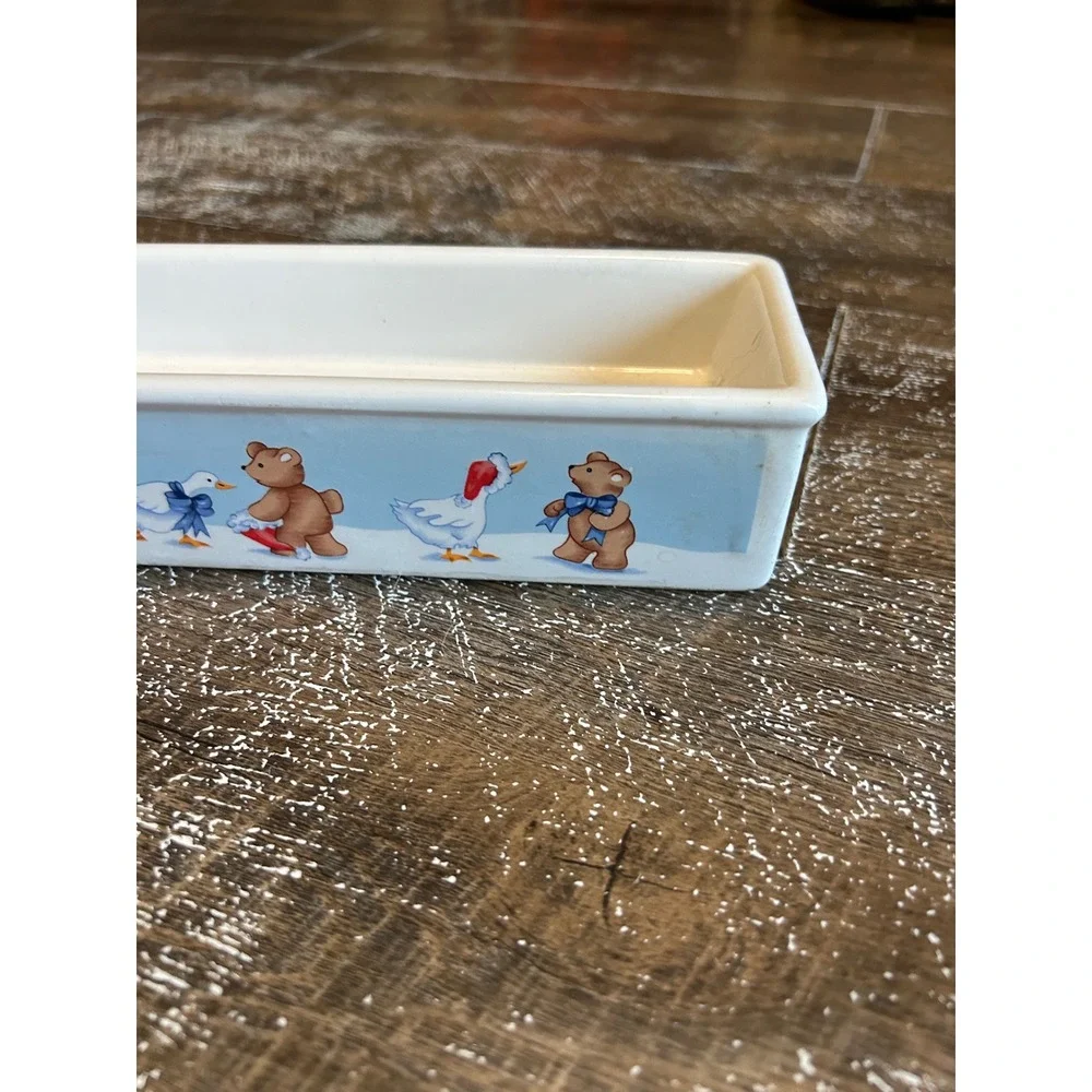 Vintage 1988 House of Lloyd Teddy Bear and Goose Winter Rectangular cracker Dish